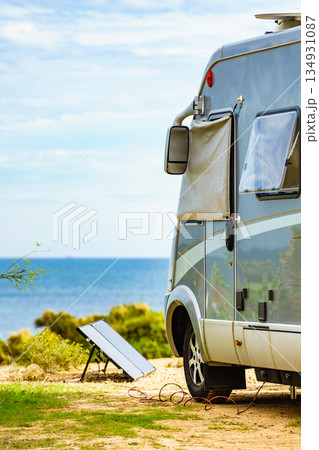 Solar photovoltaic panel at camper vehicle Solar photovoltaic panel at camper vehicle 134931087