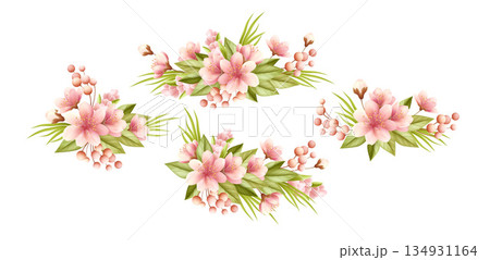 Realistic spring flowers in vibrant colors create an elegant floral bouquet illustration with white background perfect for romantic greeting cards and wedding designs Realistic spring flowers in vibrant colors create an elegant floral bouquet illustration with white background perfect for romantic greeting cards and wedding designs 134931164