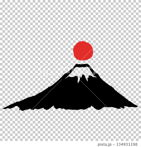 A simple brush-drawn illustration of sunrise and Mt. Fuji 134931198
