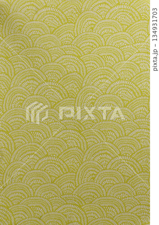 Light beige brocade fabric texture with wave pattern and yellow metallic lurex, textile collection 134931703