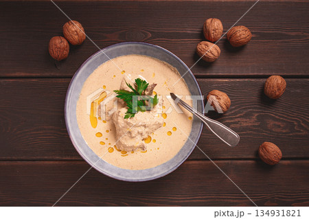 Satsivi, Georgian dish, chicken in nut sauce, cold appetizer,rustic, no people, homemade, 134931821