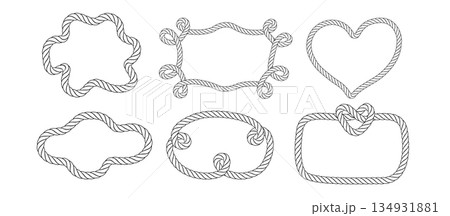 Nautical rope frames in various shapes circles, ovals, rectangles. Vector borders with braided knots perfect for maritime logos, sailor themed designs, and decorative rope elements. Nautical rope frames in various shapes circles, ovals, rectangles. Vector borders with braided knots perfect for maritime logos, sailor themed designs, and decorative rope elements. 134931881