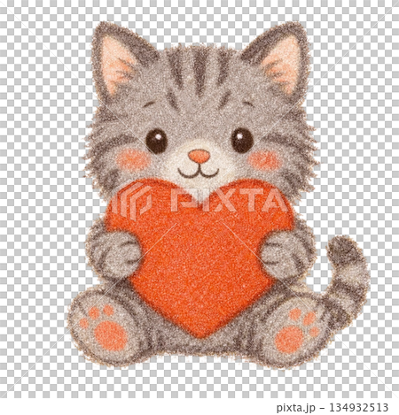 ハートを抱いたサバトラの子猫のイラスト 134932513