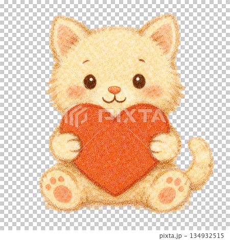ハートを抱いたクリーム色の子猫のイラスト 134932515