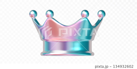 3D crown in shiny holographic style. Y2K metallic gradient with sparkles. Royal tiara icon for luxury, royalty, or emoji use. Isolated vector illustration 3D crown in shiny holographic style. Y2K metallic gradient with sparkles. Royal tiara icon for luxury, royalty, or emoji use. Isolated vector illustration 134932602