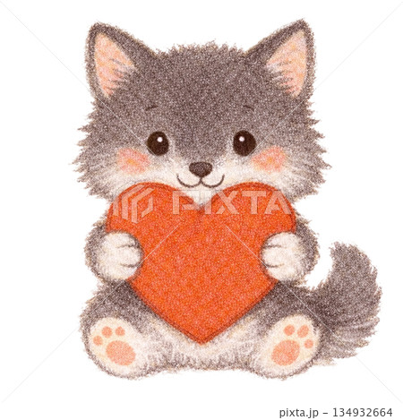 ハートを抱いたオオカミのイラスト 134932664