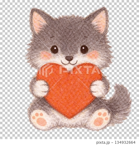ハートを抱いたオオカミのイラスト 134932664