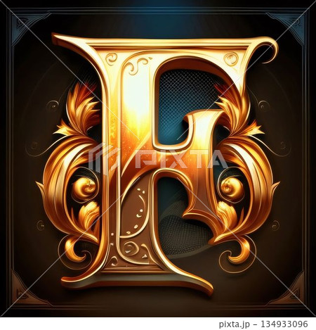 Luxury golden letter F with ornament on a black background. Luxury golden letter F with ornament on a black background. 134933096