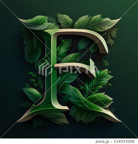 Creative lettering made of green leaves on dark background. Vector illustration. letter F Creative lettering made of green leaves on dark background. Vector illustration. letter F 134933098