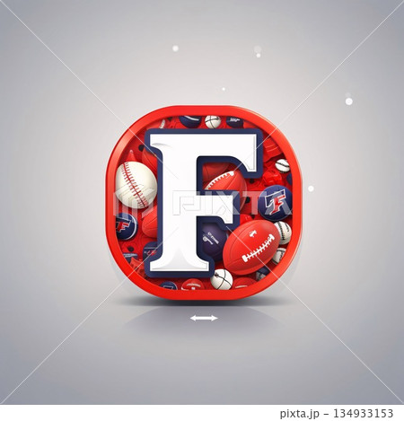 Vector illustration of Letter F with american football, rugby and baseball balls. 134933153