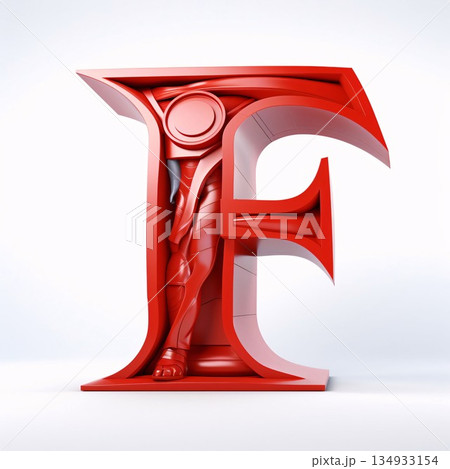 Red metallic letter F on a white background. 3d rendering. Red metallic letter F on a white background. 3d rendering. 134933154