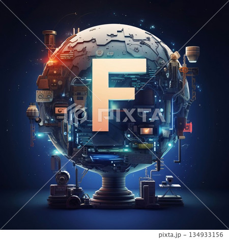 Futuristic digital technology concept. 3D Rendering Elements of this image furnished by NASA letter F 134933156