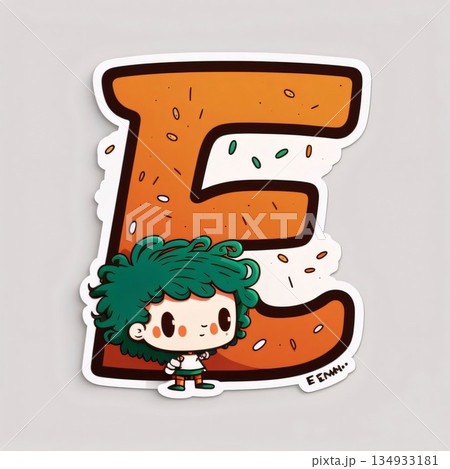 Letter E with cute girl cartoon character. Vector illustration. Alphabet for kids. 134933181
