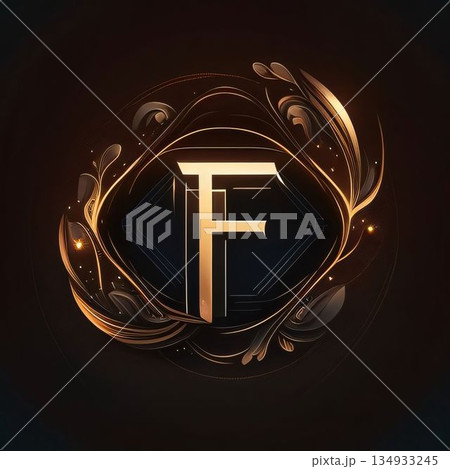 Initial letter F logo with decorative ornament. Luxury floral monogram. 134933245