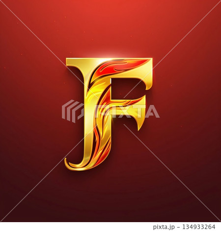 Vector illustration of stylized letter F in gold and red colors. Vector illustration of stylized letter F in gold and red colors. 134933264
