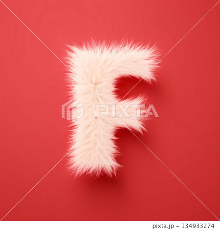Alphabet letter F made of fluffy white fur on red background. 134933274
