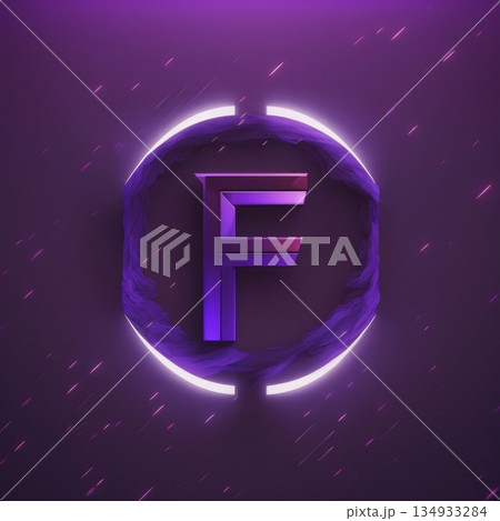 Glowing neon letter F in a circle. 3D rendering. 134933284