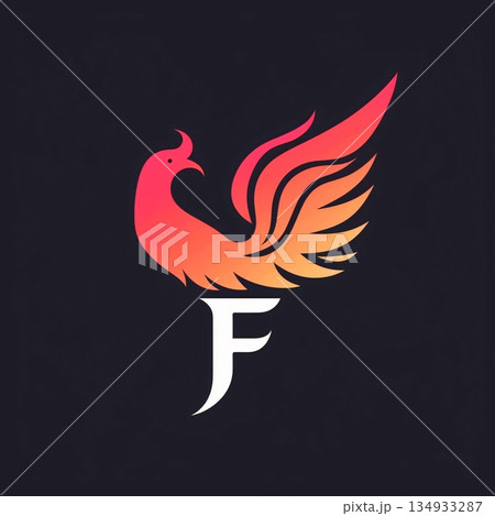 Letter F with a bird logo. Vector illustration on dark background. Letter F with a bird logo. Vector illustration on dark background. 134933287