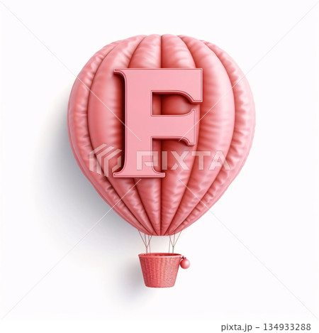 Hot air balloon with letter F, 3D rendering isolated on white background Hot air balloon with letter F, 3D rendering isolated on white background 134933288