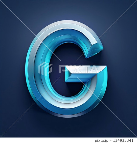 3d render of blue letter G isolated on dark blue background. 134933341