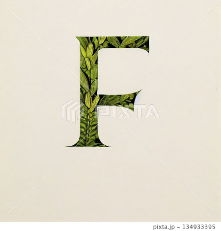 letter of the alphabet with green leaves, nature font for your design letter F 134933395