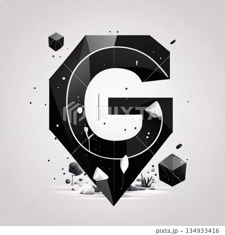 Black and white letter G, low poly style. 3d rendering 134933416