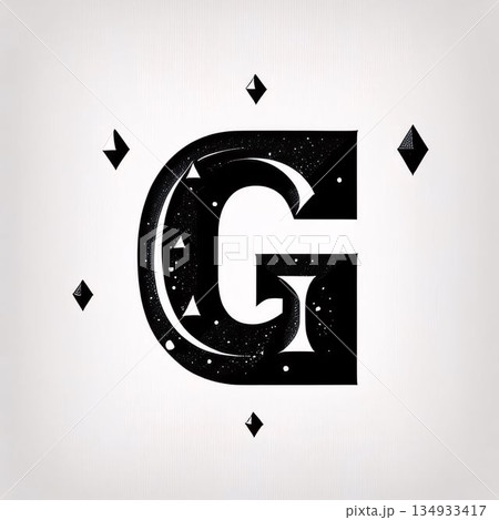 G letter. Grunge style. Black and white vector illustration. 134933417