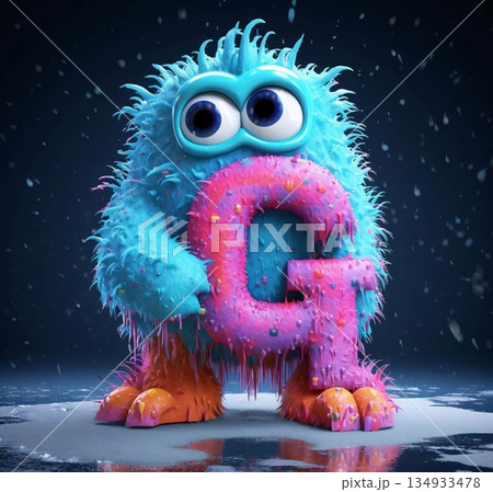 Funny monster with big eyes and pink body, 3d rendering Letter G Funny monster with big eyes and pink body, 3d rendering Letter G 134933478
