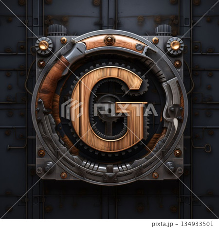 The letter G in the form of a shield on the background of the lock. 3D rendering The letter G in the form of a shield on the background of the lock. 3D rendering 134933501