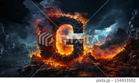 3d illustration of the letter G in the form of fire. 3d illustration of the letter G in the form of fire. 134933502
