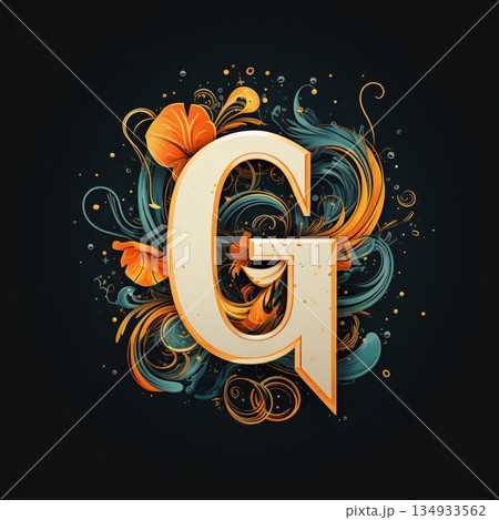 G letter with floral ornament and grunge elements. Vector illustration. G letter with floral ornament and grunge elements. Vector illustration. 134933562