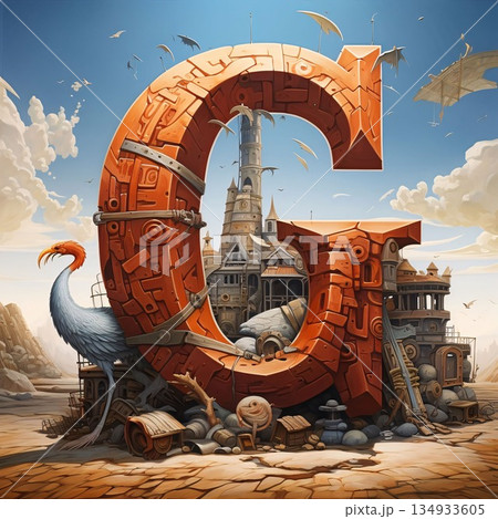 3d illustration of the letter G in the style of a fairy tale. 134933605