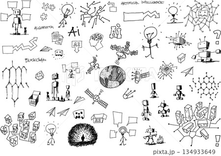hand drawn architectural sketches of artificial intelligence topics and robots and future and science topics and machine learning and circuits and networks hand drawn architectural sketches of artificial intelligence topics and robots and future and science topics and machine learning and circuits and networks 134933649