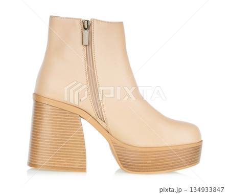 Beige Platform Ankle Boot with Block Heel Beige Platform Ankle Boot with Block Heel 134933847