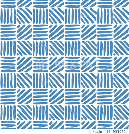Blue geometric mosaic patchwork seamless pattern. Vector tile, checkered wallpaper, repeat background. 134933931