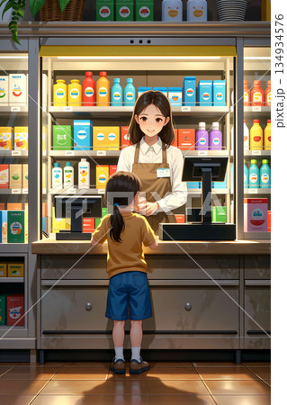 スーパーマーケットで買い物をする女の子 スーパーマーケットで買い物をする女の子 134934576