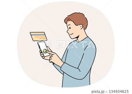 Man uses pay later function on phone while shopping online in application or ordering services 134934625