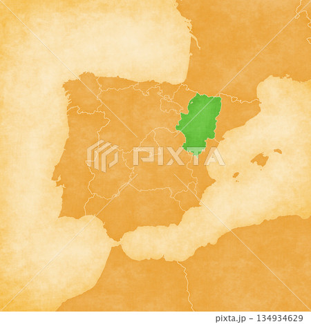 Ocher map of Iberian Peninsula - Aragon Ocher map of Iberian Peninsula - Aragon 134934629