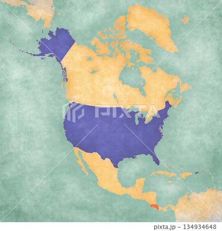 Map of North America - USA and Costa Rica 134934648