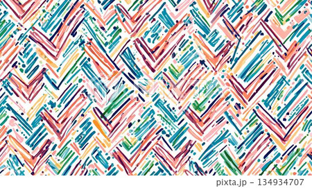 背景素材_ヘリンボーン柄（カラフルな落書き風） 134934707