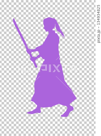 一個小人拿著一把木劍（剪影，紫色） 134934825