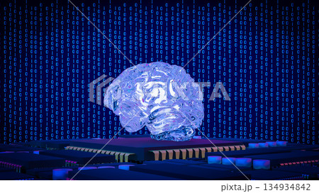 Artificial Intelligence Brain on Microchip Data Network 3d render. Artificial Intelligence Brain on Microchip Data Network 3d render. 134934842