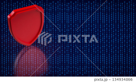 Red Cybersecurity Shield on Binary Data Background 3d render. Red Cybersecurity Shield on Binary Data Background 3d render. 134934866
