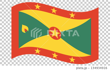 Waving flag of Grenada isolated over transparent background. Waving flag of Grenada isolated over transparent background. 134934916