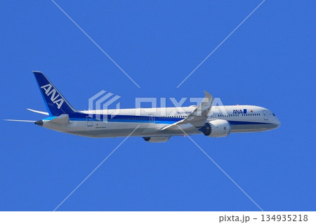 上昇するANA機　青空を飛ぶANA機 134935218