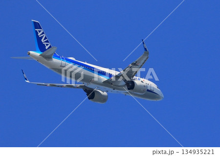 上昇するANA機 青空を飛ぶANA機 上昇するANA機 青空を飛ぶANA機 134935221