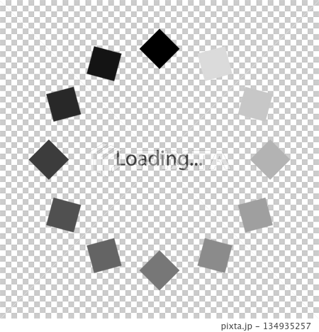 モノクロのグラデーションのダイヤが円状に並ぶローディングのマークのベクターイラスト モノクロのグラデーションのダイヤが円状に並ぶローディングのマークのベクターイラスト 134935257
