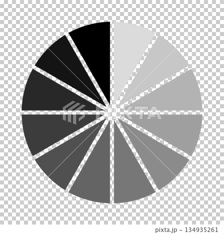Vector illustration of a loading mark made by dividing a monochrome gradient circle into 12 equal parts 134935261