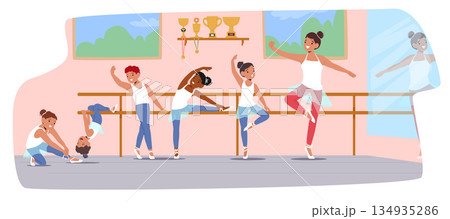 Talented children learning technique at ballet lessons and dance class cartoon vector illustration 134935286