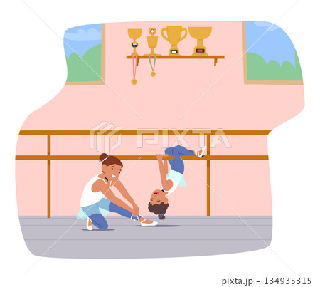 Cute older and younger sisters training together in ballet school professional environment scene 134935315